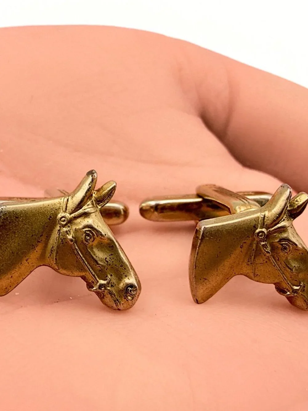 Hickok USA Gold Plated Figural Horse Head Equestrian Motif Cufflinks